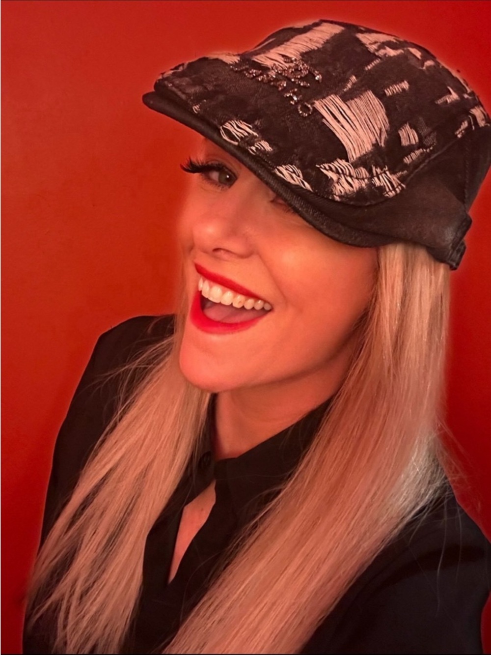 Distressed Black Denim Page Boy Hat